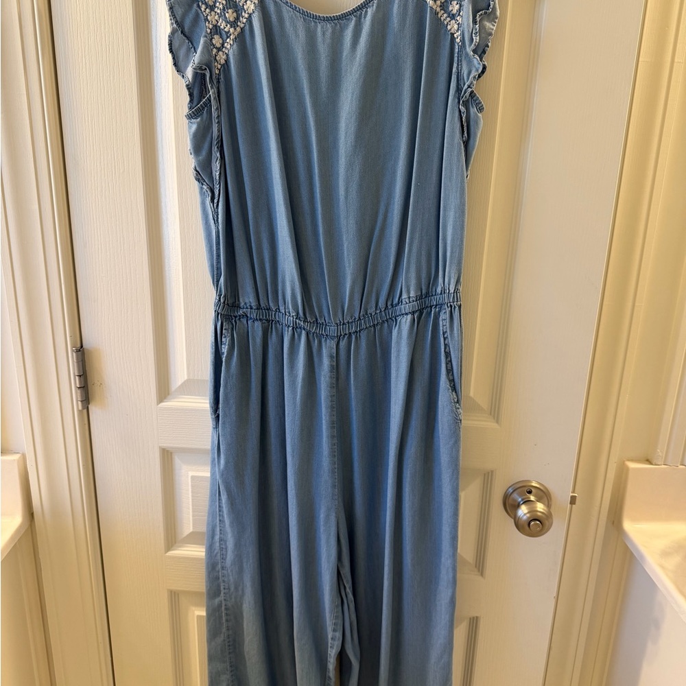Chambray Jumpsuit with beautiful embroidered sleeves